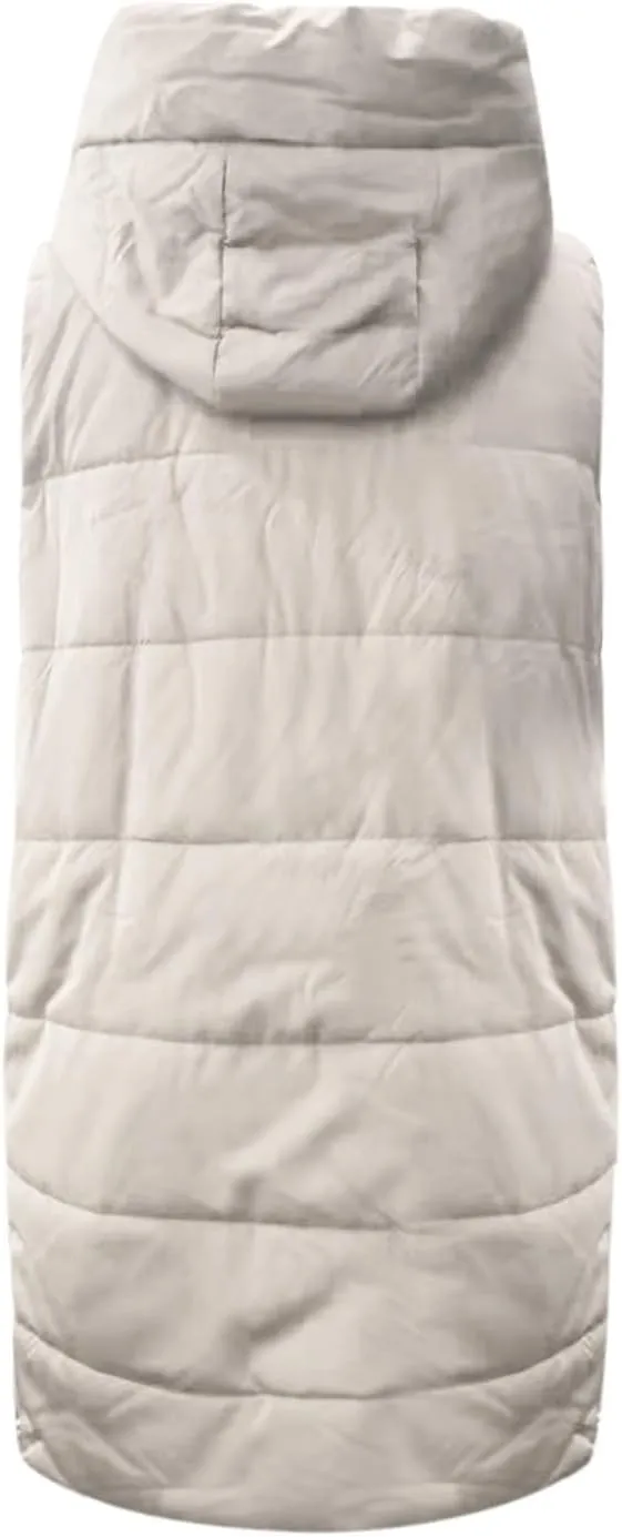 Women's Long Puffer Vest Full-Zip Sleeveless Down Vest Hooded Jacket Fashionable Coats Jacket with Pockets Trendy