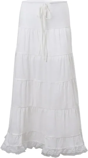 Womens Long Skirts Lace Hem Tie-Up Low Waist Skirts Spring Summer Fashion Casual Skirts
