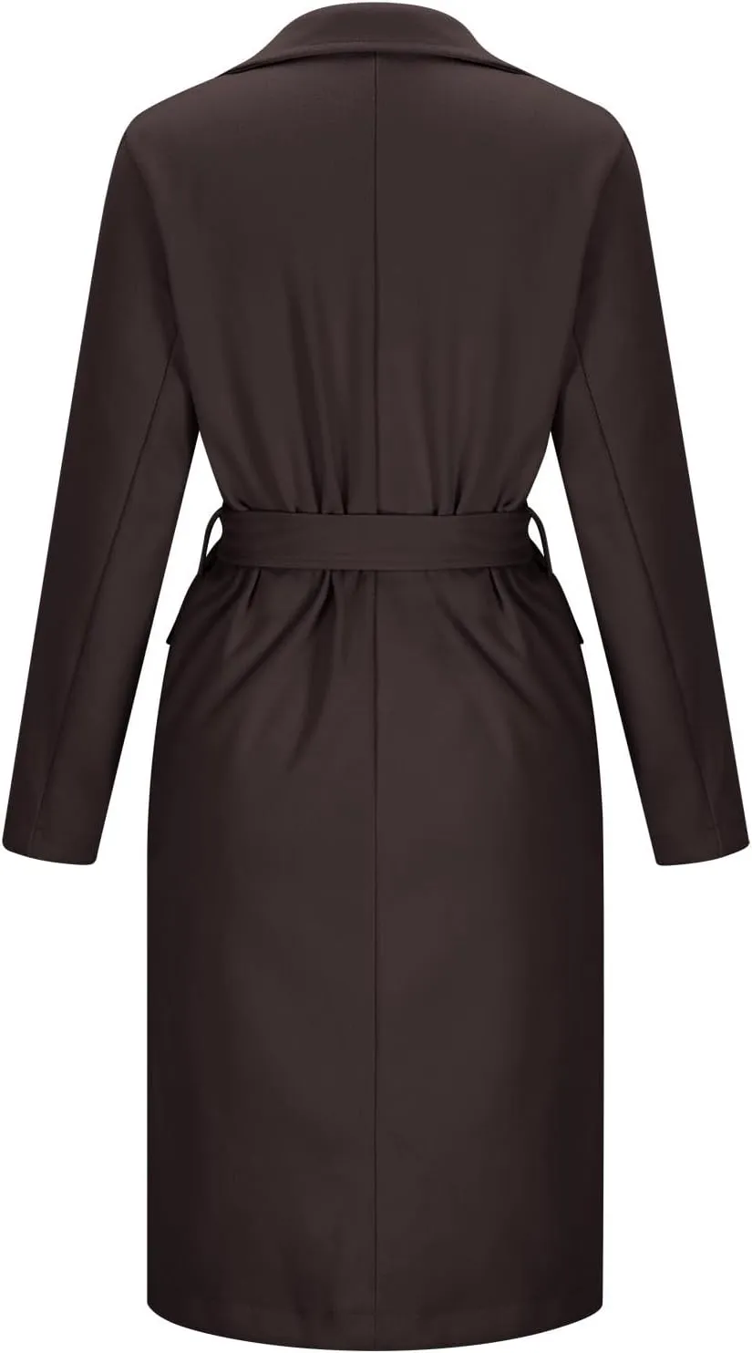 Women's Long Trench Coats Classic Causal Double Breasted Windproof Lapel Pocketed Overcoat with Belt
