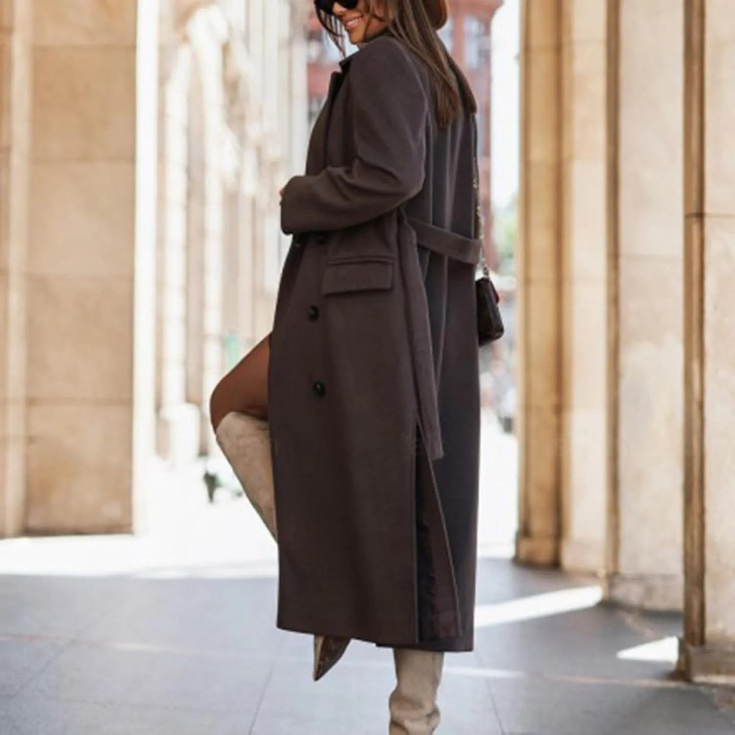 Women's Long Trench Coats Classic Causal Double Breasted Windproof Lapel Pocketed Overcoat with Belt