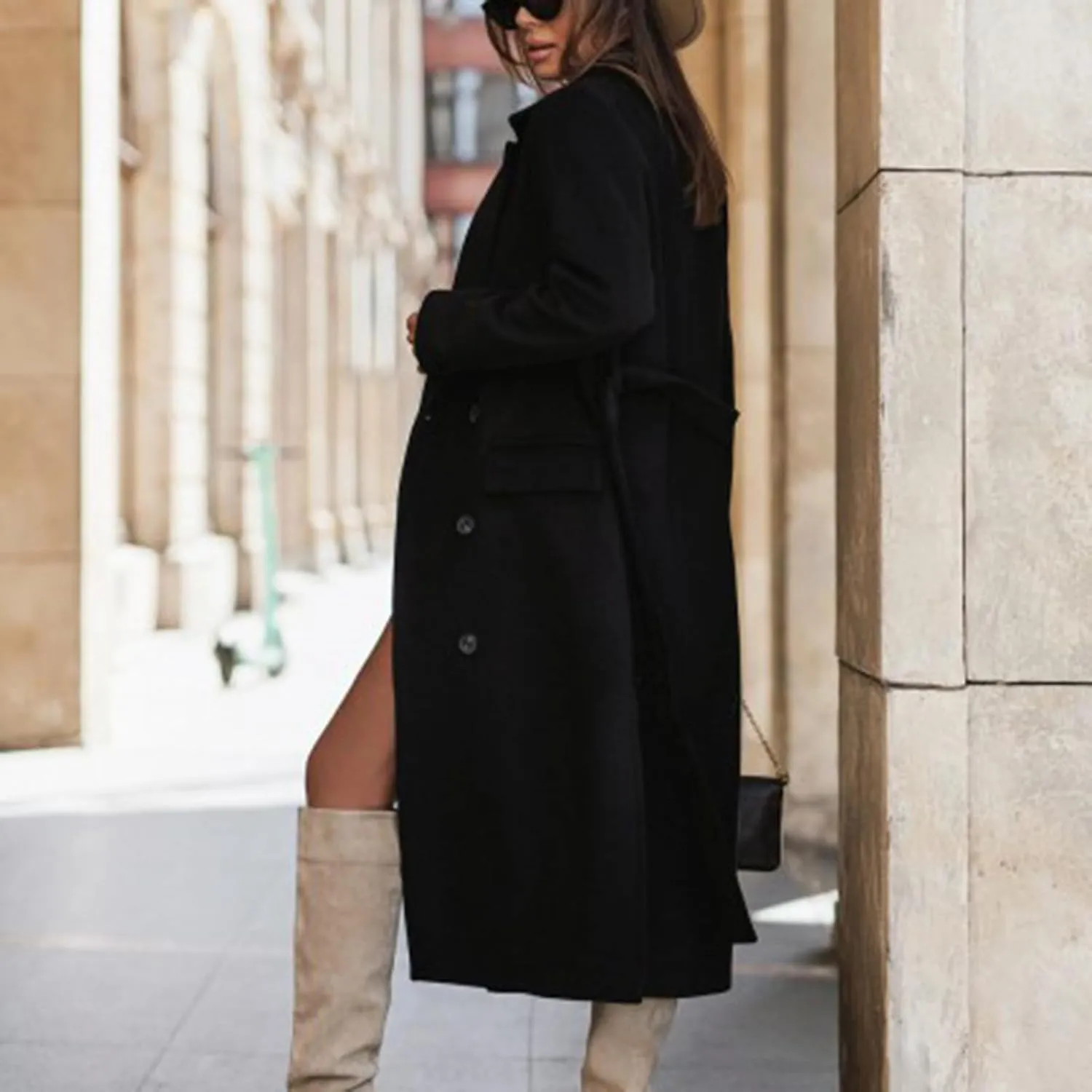 Women's Long Trench Coats Classic Causal Double Breasted Windproof Lapel Pocketed Overcoat with Belt
