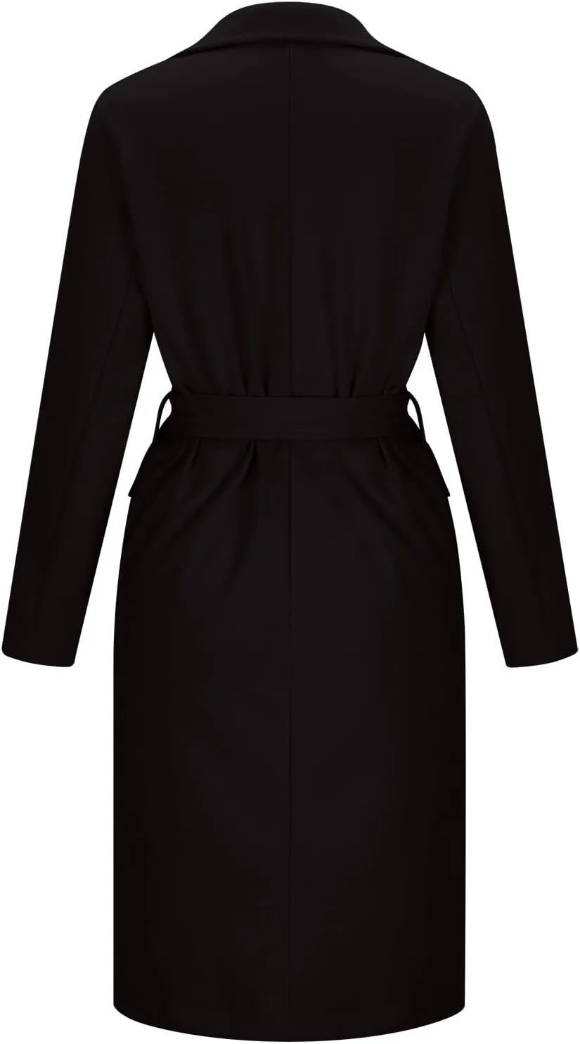 Women's Long Trench Coats Classic Causal Double Breasted Windproof Lapel Pocketed Overcoat with Belt