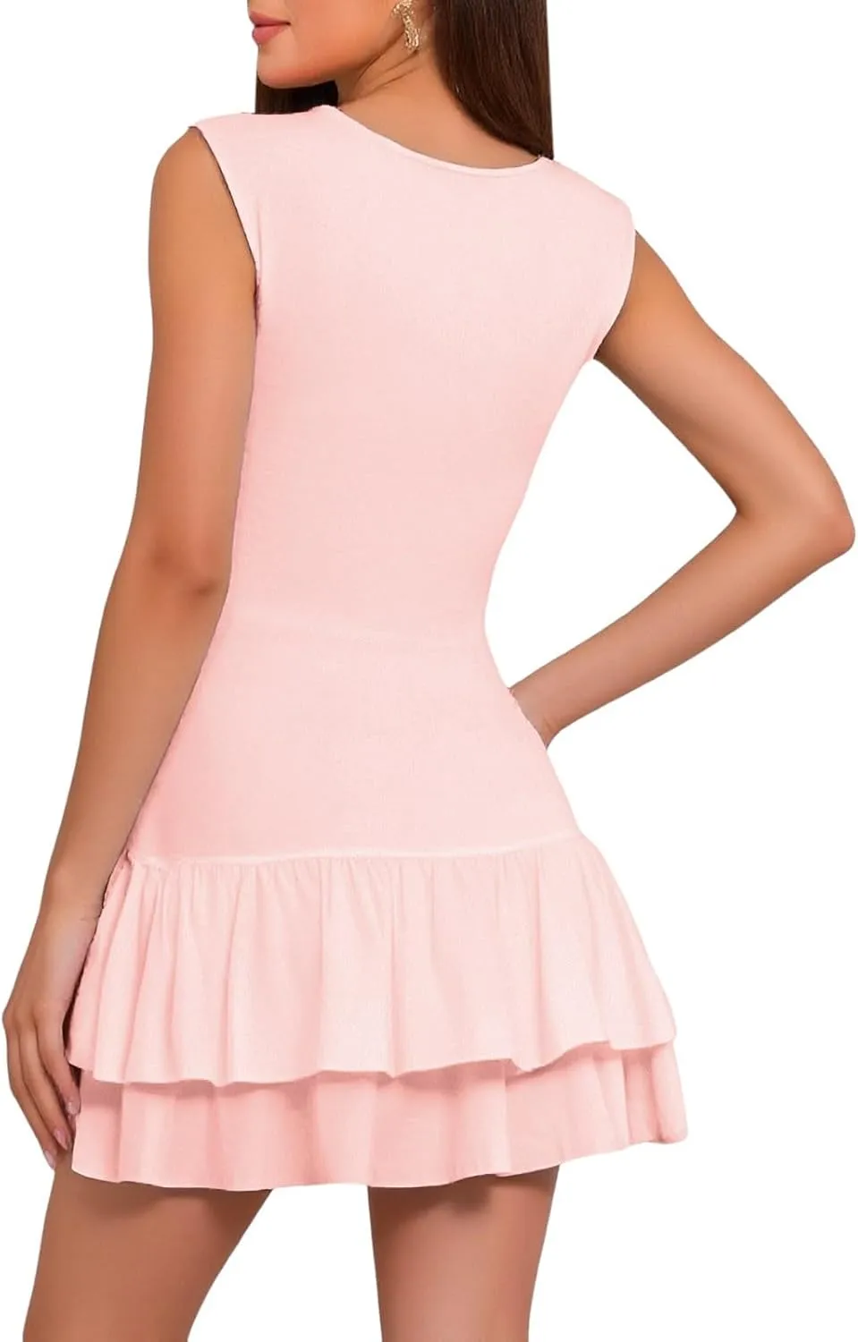 Womens Mini Dress Flowy Ruffle Ruched Tiered Skirt Bodycon Sleeveless Tank Sundress Slim Fit Corset Short Dress