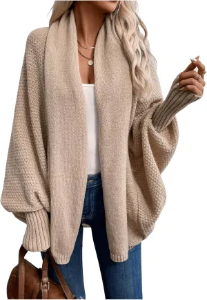 Women's Open Front Cardigan Long Sleeve Knitwear Shawl Collar Long Cardigan