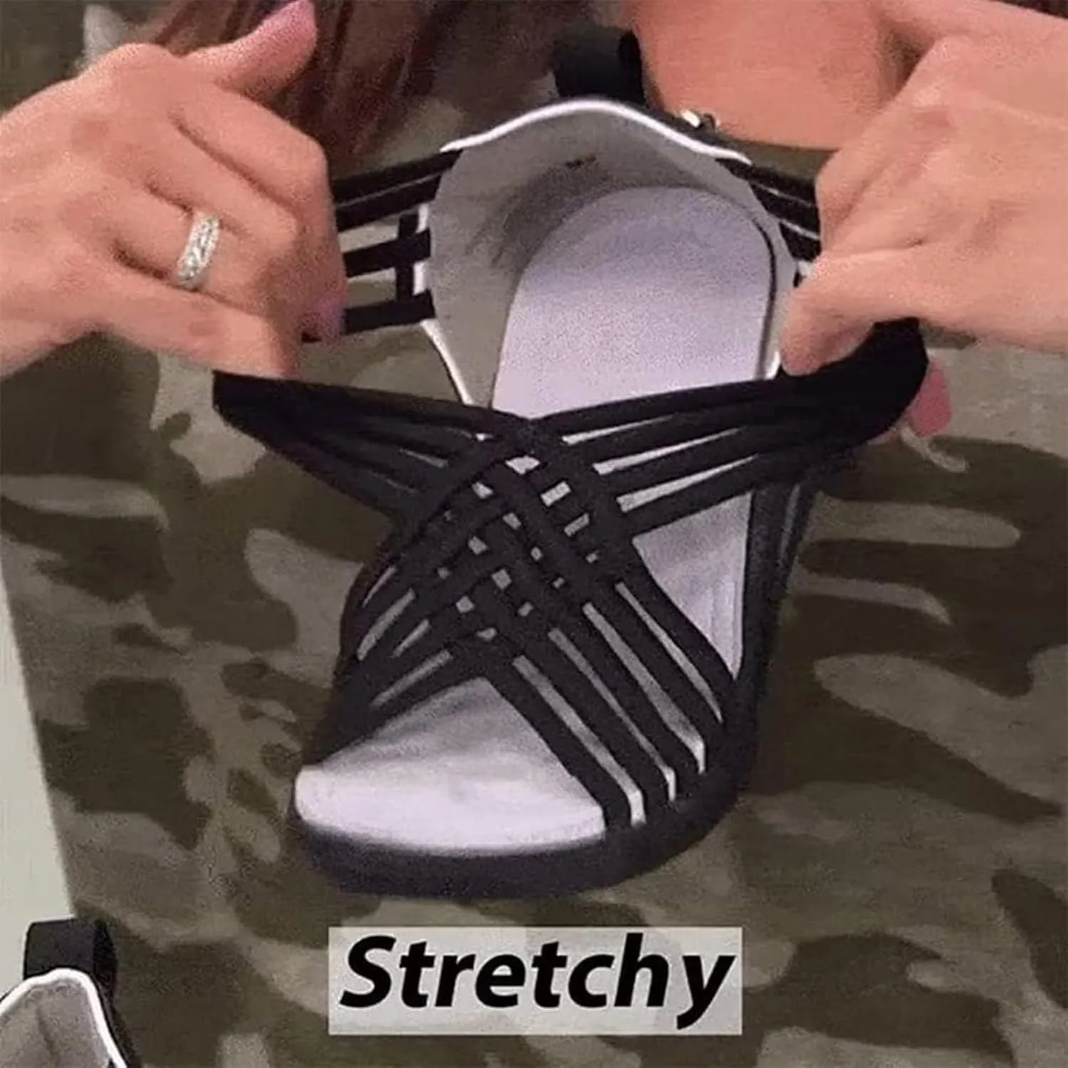 Womens Orthopedic Sandals Summer Arch Support Lightweight Stretch Wedge Heel Cross Straps Slip On Comfy Soft Dressy Outdoor Casual