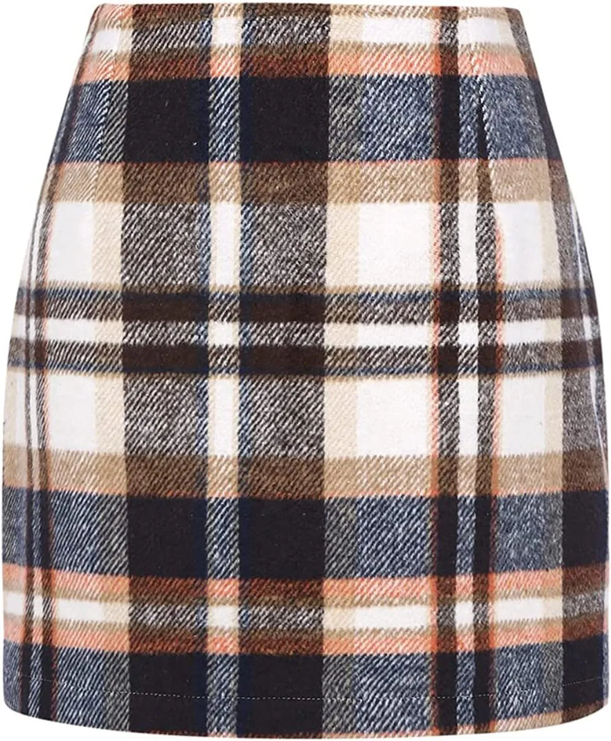 Womens Plaid Skirts Fall Winter Wool Bodycon Pencil Skirts Casual Tweed Trendy A Line Mini Skirts