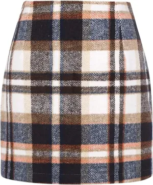 Womens Plaid Skirts Fall Winter Wool Bodycon Pencil Skirts Casual Tweed Trendy A Line Mini Skirts