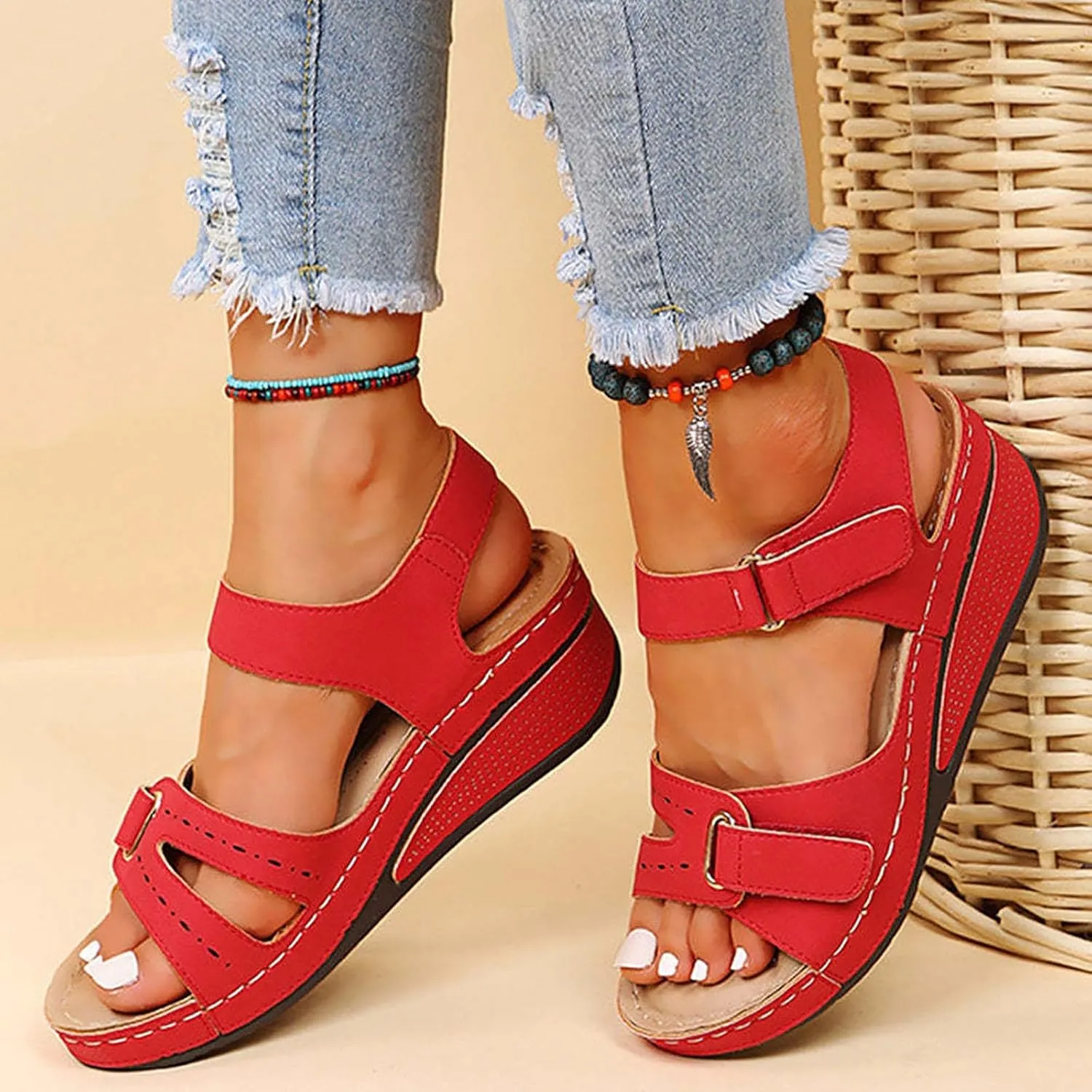 Women's Platform Wedge Sandals Sparkly Sandals Open Toe Wedge for Women Summer Women's Ankle Strap Low Summer Arch Support