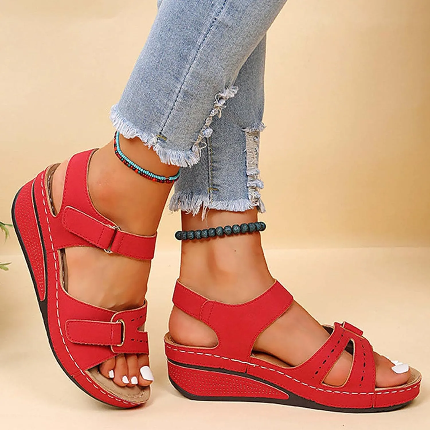 Women's Platform Wedge Sandals Sparkly Sandals Open Toe Wedge for Women Summer Women's Ankle Strap Low Summer Arch Support