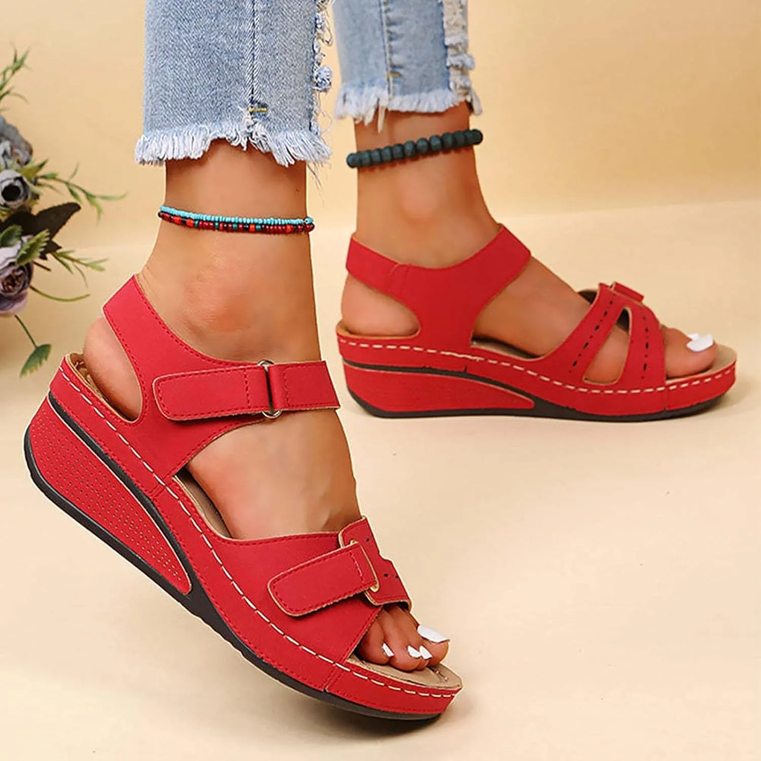 Women's Platform Wedge Sandals Sparkly Sandals Open Toe Wedge for Women Summer Women's Ankle Strap Low Summer Arch Support
