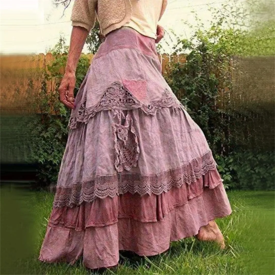 Women's Plus Size Skirts Ruffles Oversized Maxi Skirts Lace Long Skirts Low Waist Dropped Skirt