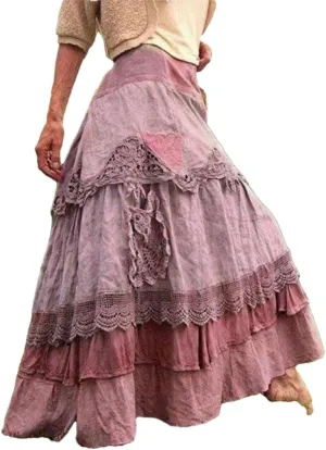 Women's Plus Size Skirts Ruffles Oversized Maxi Skirts Lace Long Skirts Low Waist Dropped Skirt
