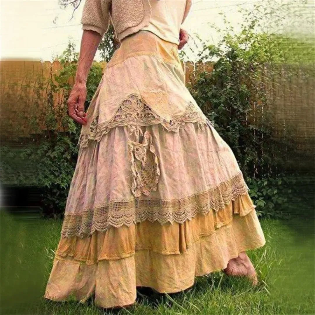 Women's Plus Size Skirts Ruffles Oversized Maxi Skirts Lace Long Skirts Low Waist Dropped Skirt