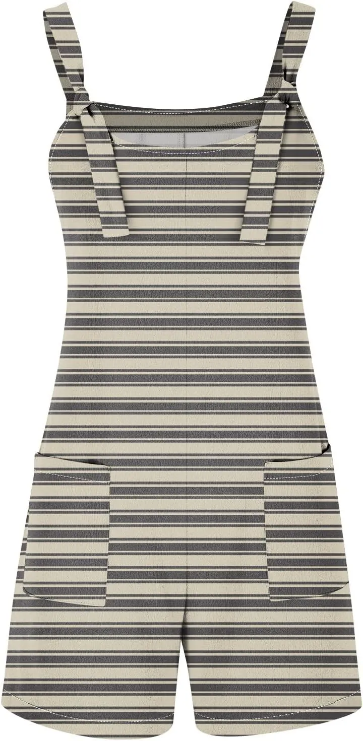 Womens Rompers for Summer Casual Loose Adjustable Strap Overall Shorts Wide Leg Linen Short Jumpsuits with Pockets
