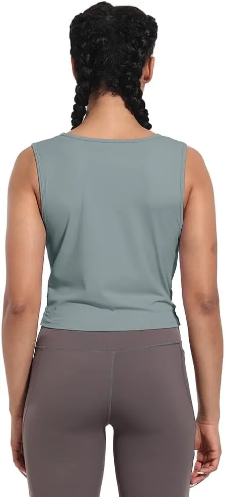 Womens Sexy Sleeveless High Round Neck Crop Tops Workout Halter Tops for Women Twist Front Tank Tops Casual Shirt