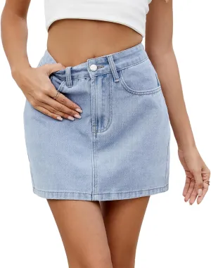 Women's Short Denim Skirts High Waist Solid Color Jean Mini Skirts A-line Skirts Y2K Streetwear