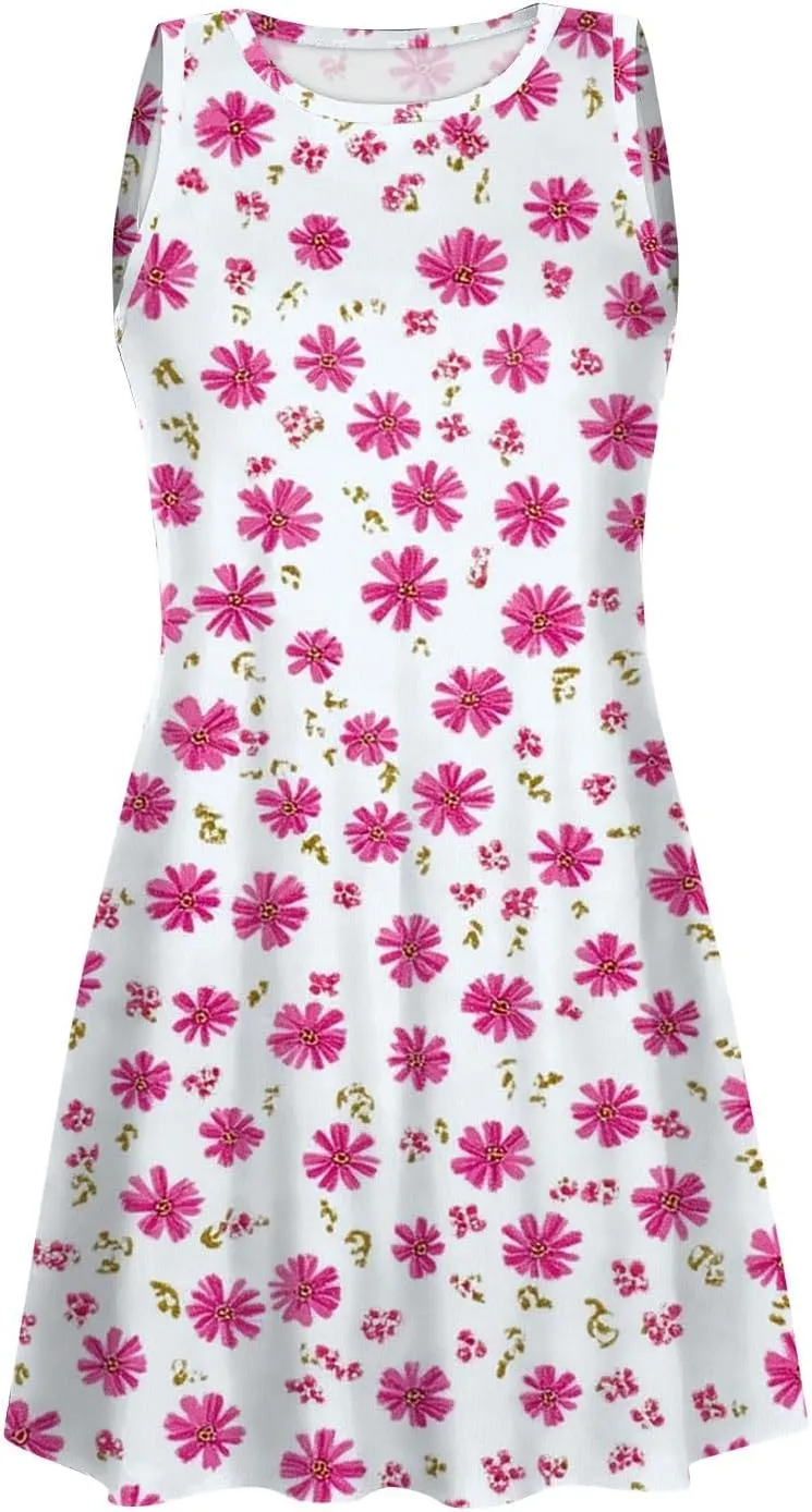 Women's Sleeveless Floral Print Summer Dress with Pockets Casual Loose Fit A-Line Summer for Beach & Party