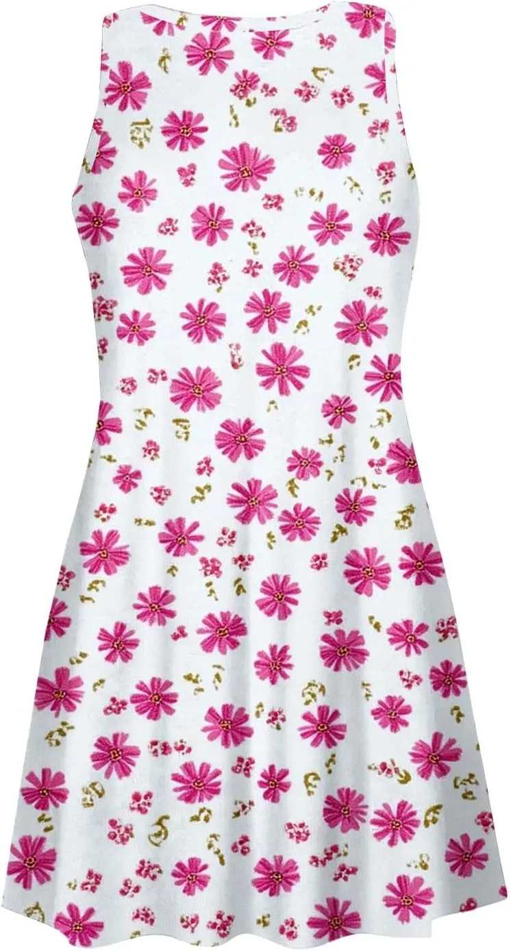 Women's Sleeveless Floral Print Summer Dress with Pockets Casual Loose Fit A-Line Summer for Beach & Party