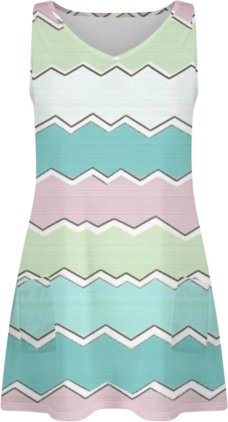 Women's Sleeveless Summer Dress Casual Plaid Pattern, Lightweight Fabric, V-Neck, Knee-Length, Perfect for Daily Wear