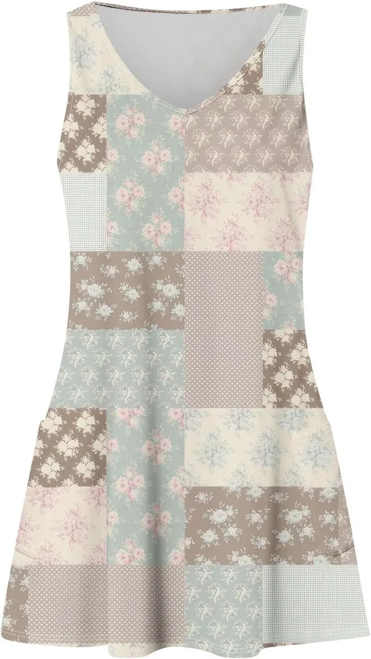 Women's Sleeveless Summer Dress with V-Neckline, Casual Checkered Pattern, Lightweight and Breathable Fabric