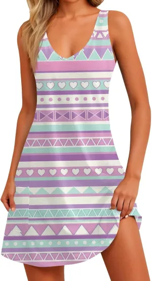 Women's Sleeveless Summer Dress with V-Neckline, Casual Checkered Pattern, Lightweight and Breathable Fabric