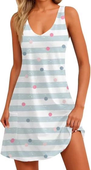Women's Sleeveless Summer Dress with V-Neckline, Casual Checkered Pattern, Lightweight and Breathable Fabric
