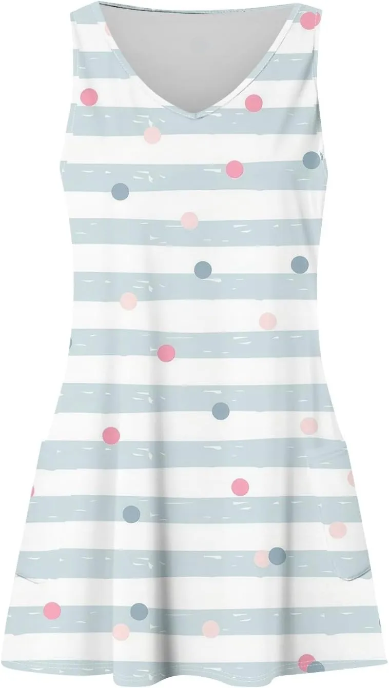 Women's Sleeveless Summer Dress with V-Neckline, Casual Checkered Pattern, Lightweight and Breathable Fabric