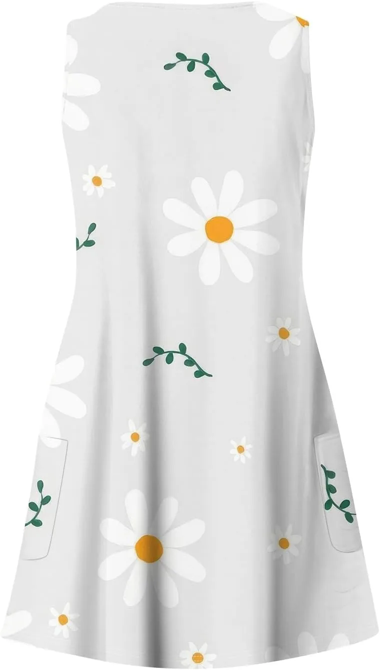 Women's Sleeveless Summer Dress with V-Neckline, Casual Checkered Pattern, Lightweight and Breathable Fabric