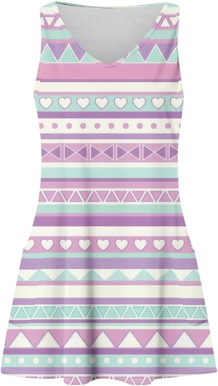 Women's Sleeveless Summer Dress with V-Neckline, Casual Checkered Pattern, Lightweight and Breathable Fabric