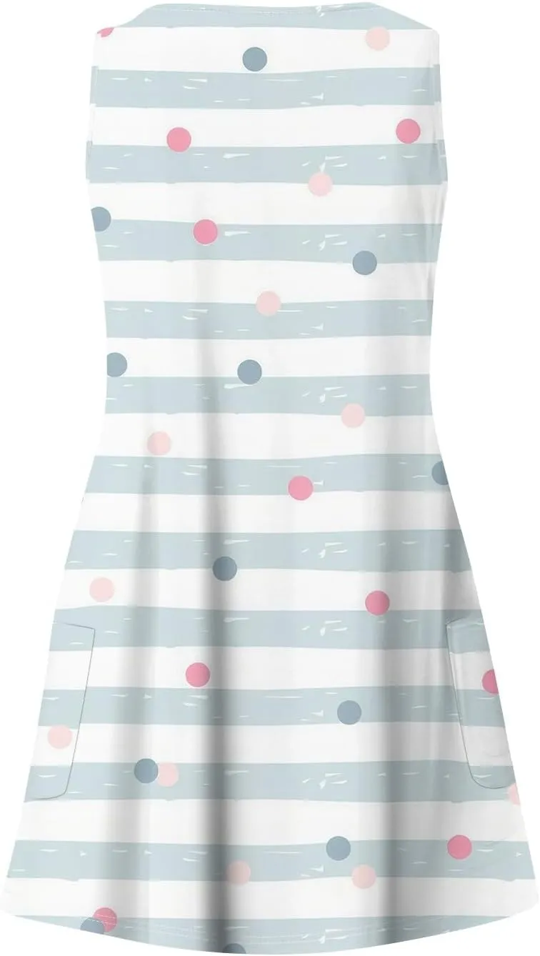 Women's Sleeveless Summer Dress with V-Neckline, Casual Checkered Pattern, Lightweight and Breathable Fabric