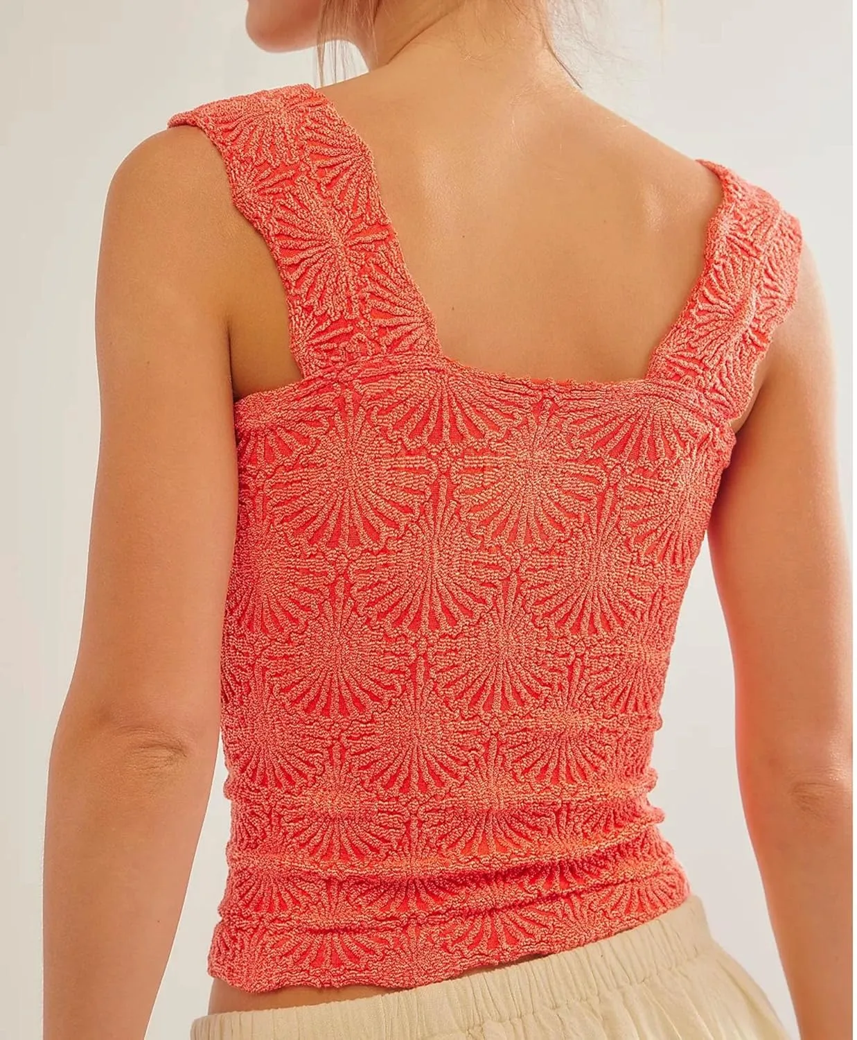 Women's Square Neck Wide Straps Tank Tops Sleeveless Going Out Tops Lettuce Trim Slim Fit Crop Tops Cami