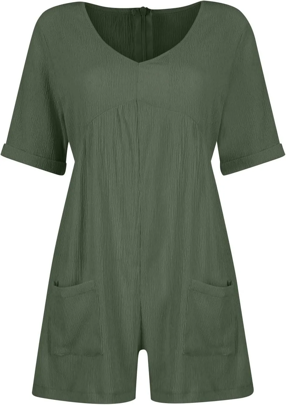 Women's Summer Casual Rompers Short Sleeve V Neck Loose Fit overalls Trendy One Piece Jumpsuit Shorts With Pockets