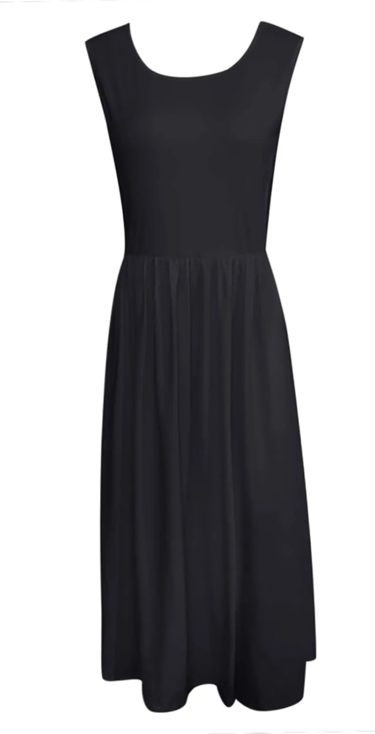 Women's Summer Sleeveless Midi Sundress Swing Casual Flowy Tiered Shirts Dress Beach Travel Vacation Outfits with Pockets