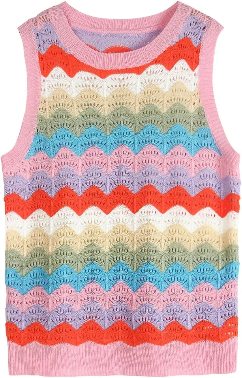 Women's Summer Striped Tank Top And Sleeveless Rainbow Knit Sweater Vest  Perfect for Everyday Style
