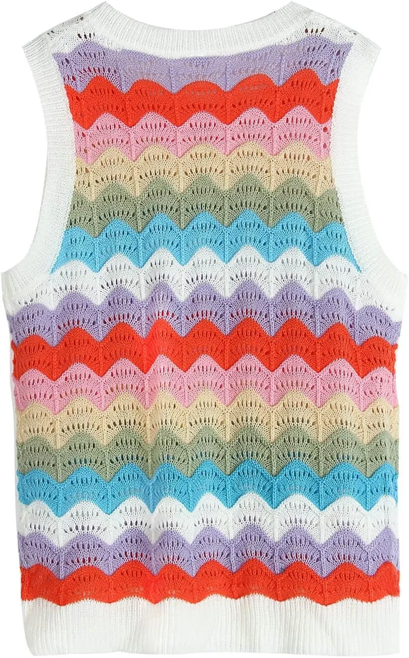 Women's Summer Striped Tank Top And Sleeveless Rainbow Knit Sweater Vest  Perfect for Everyday Style