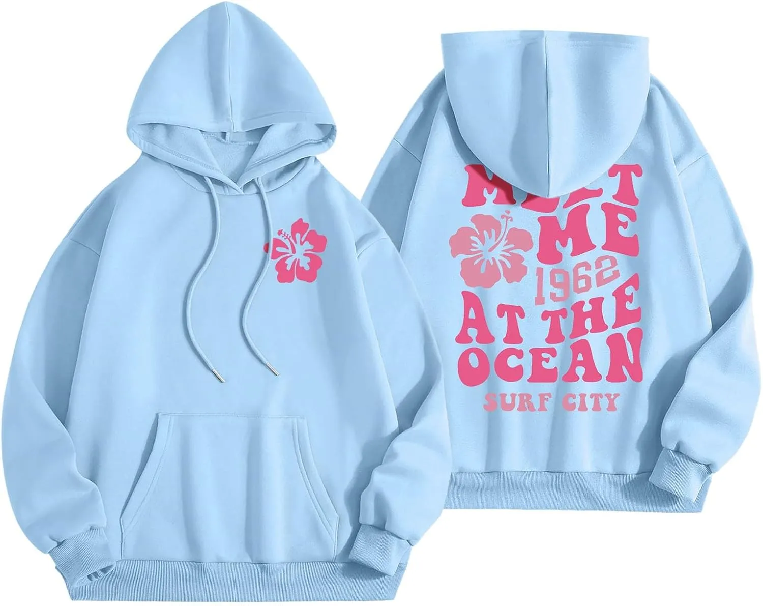Womens Sweatshirt Graphic Hoodies Letter Print Casual Long Sleeve Drawstring Pullover Tops with Pocket, Medium