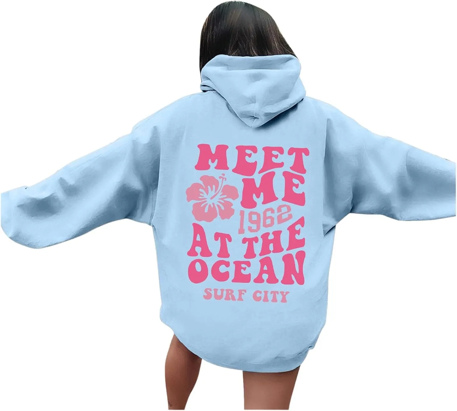 Womens Sweatshirt Graphic Hoodies Letter Print Casual Long Sleeve Drawstring Pullover Tops with Pocket, Medium