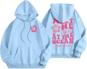 Womens Sweatshirt Graphic Hoodies Letter Print Casual Long Sleeve Drawstring Pullover Tops with Pocket, Medium
