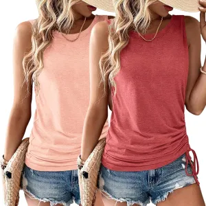 Womens Tank Tops 2 Pack Summer Tops Crew Neck Trendy Sleeveless Tops Cute Loose Fit Workout Casual Outfits 2025