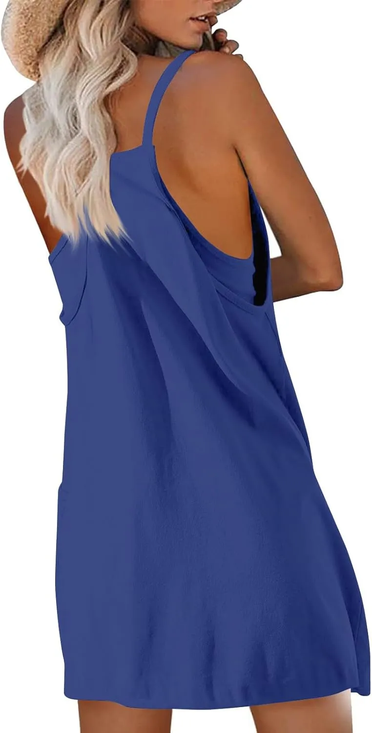 Womens Tennis Dress Workout Mini Dress with Shorts Romper Sleeveless Spaghetti Straps Golf Athletic Dresses
