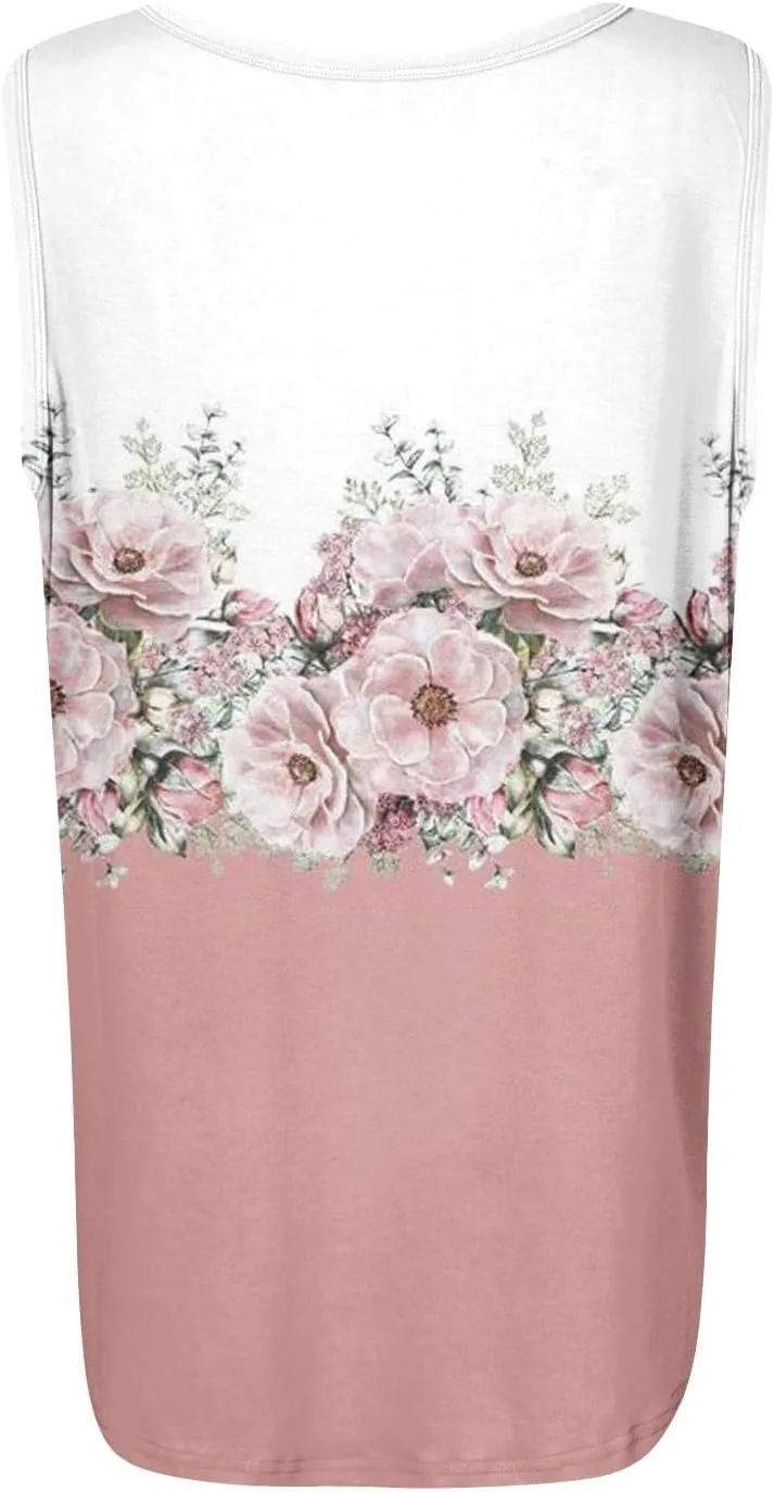Womens Tops 2025 Ruffled Square Collar Tank Plus Size Floral Print Tank Tee Summer Casual Loose Sleeveless Shirt
