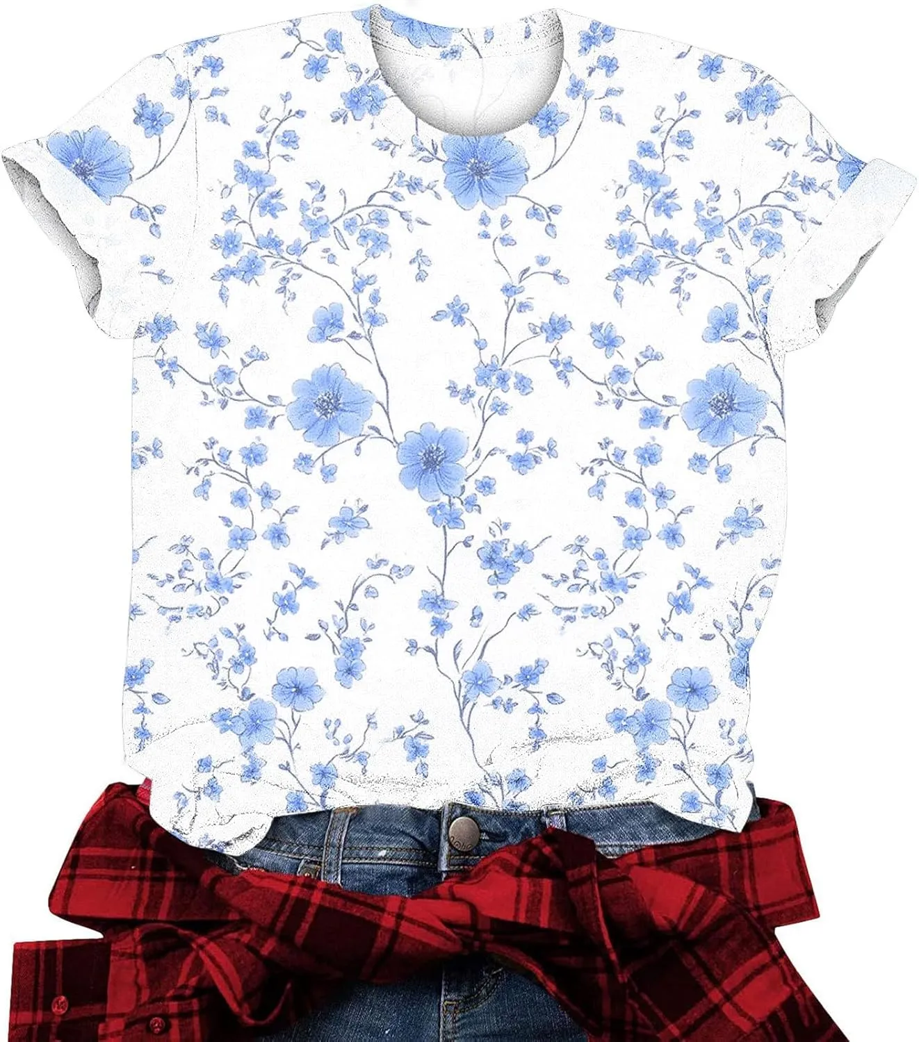 Womens Tops Dressy Casual Short Sleeve Shirts Retro Cute Floral Print Tshirt Tunic Pullover Petite Blouse 2025 Spring