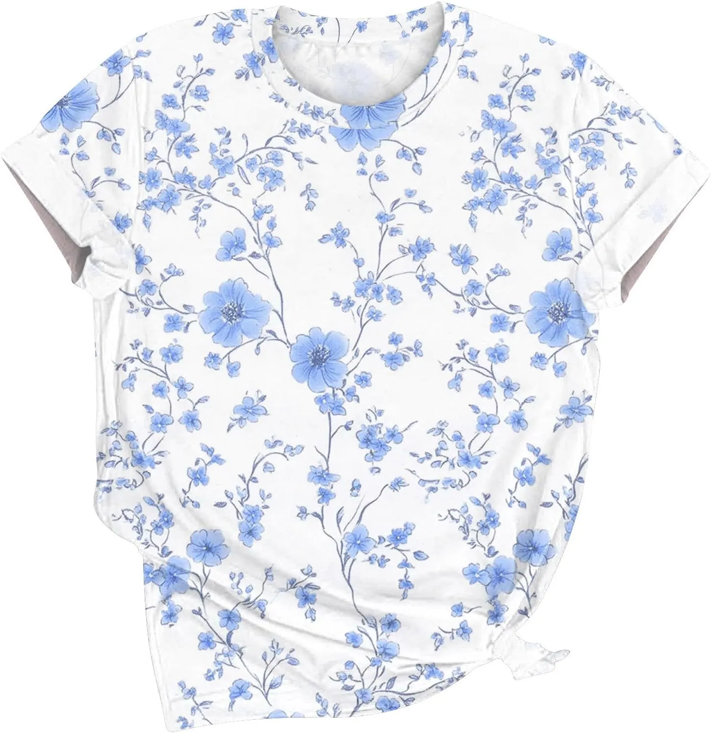 Womens Tops Dressy Casual Short Sleeve Shirts Retro Cute Floral Print Tshirt Tunic Pullover Petite Blouse 2025 Spring