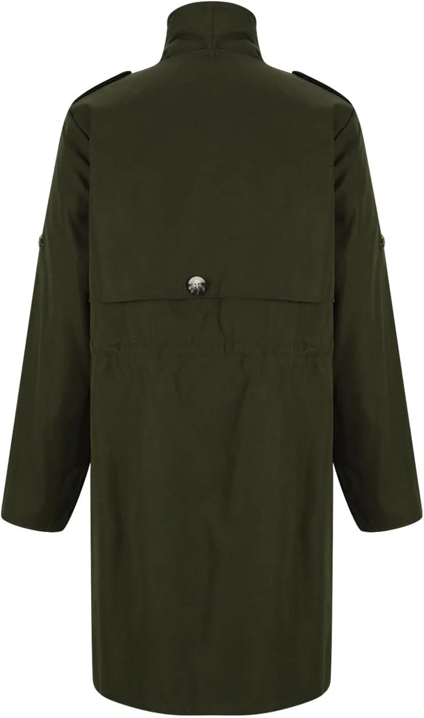 Womens Trench Coat Rolled-up Sleeves Loose Waist Jackets Mid-length Long Sleeve Windproof Coat Outerwear