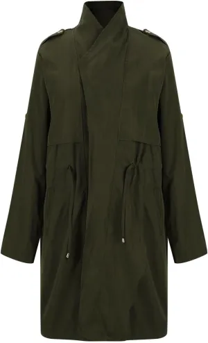 Womens Trench Coat Rolled-up Sleeves Loose Waist Jackets Mid-length Long Sleeve Windproof Coat Outerwear
