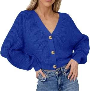 Womens Trendy Sweater Fall Vintage Thick Knitted V Neck Buttoned Long Sleeve Tunics Hollow Out Crochet Party Cardigan