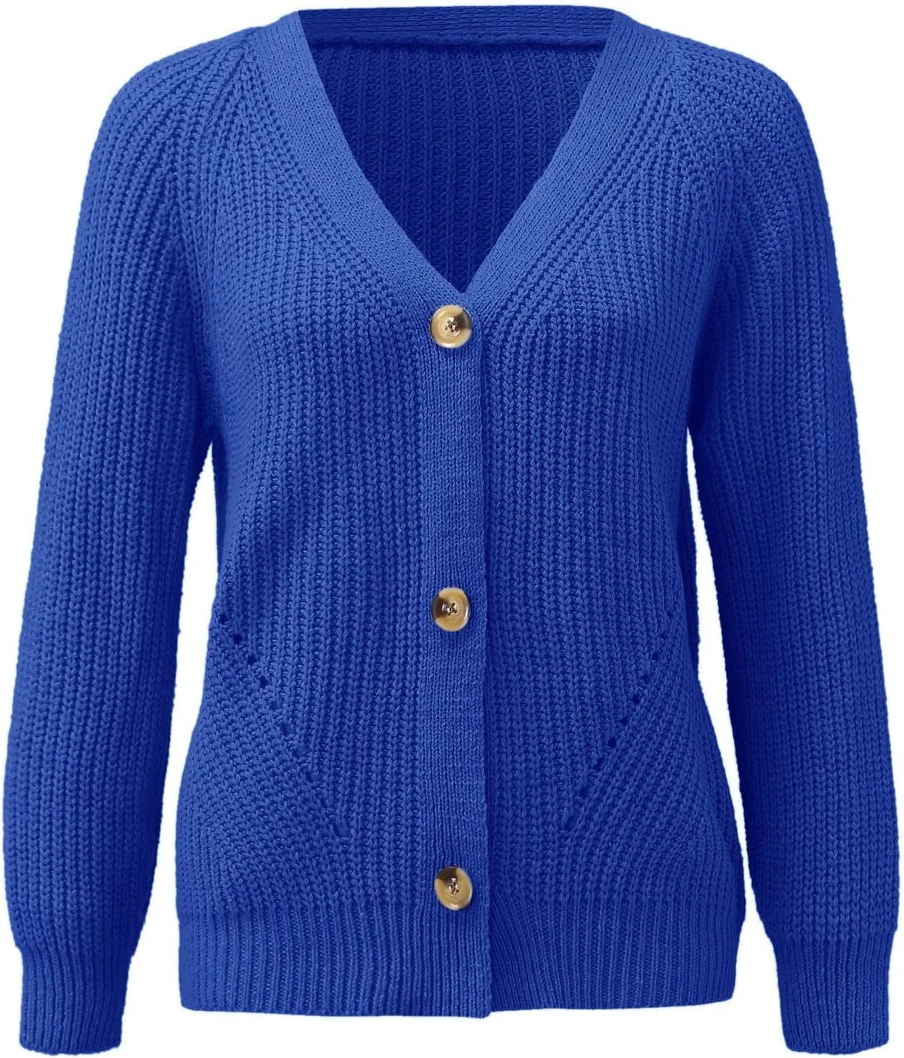 Womens Trendy Sweater Fall Vintage Thick Knitted V Neck Buttoned Long Sleeve Tunics Hollow Out Crochet Party Cardigan