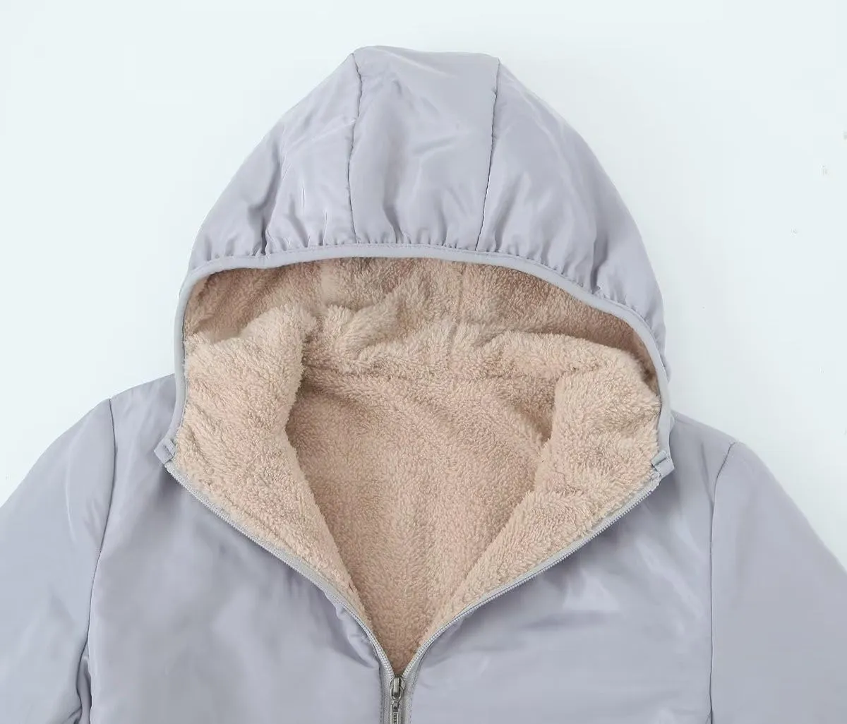 Women's Versatile Hooded Plush Coat Warm Lamb Shacket Fleece Lined Jacket Padded Cotton Zip Up Hoodie Coats