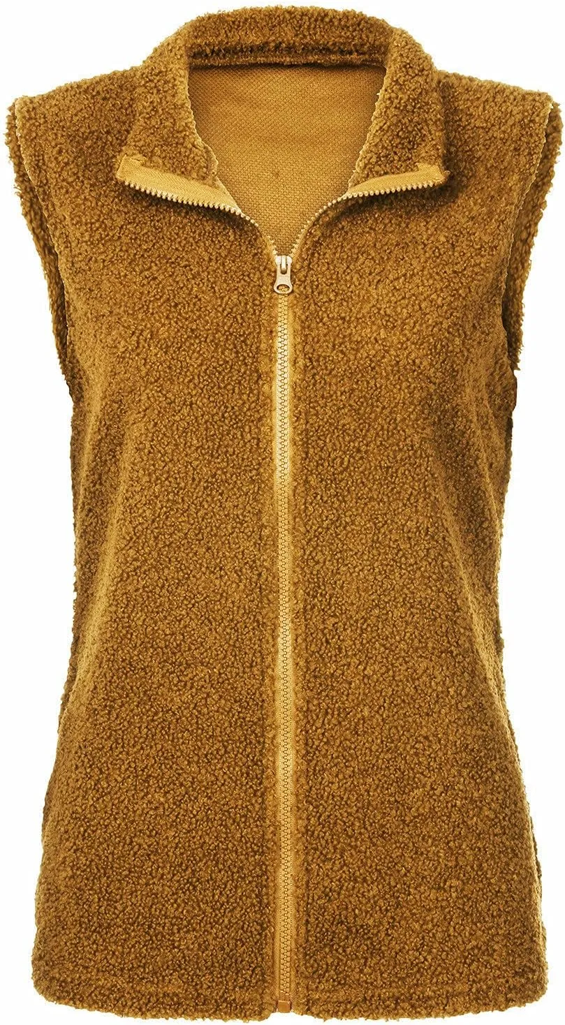 Womens Vest Solid Color Zip Up Sleeveless Tanks Jackets Fashion Sherpa Lined Fuzzy Fleece Cropped Warm Winter Coats