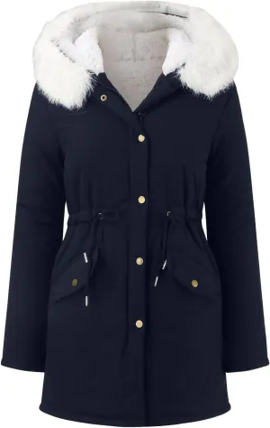 Women's Warm Winter Puffer Coats Thicken Fleece Lined Down Jackets Faux Fur Hooded Snow Parkas Overcoats with Pockets